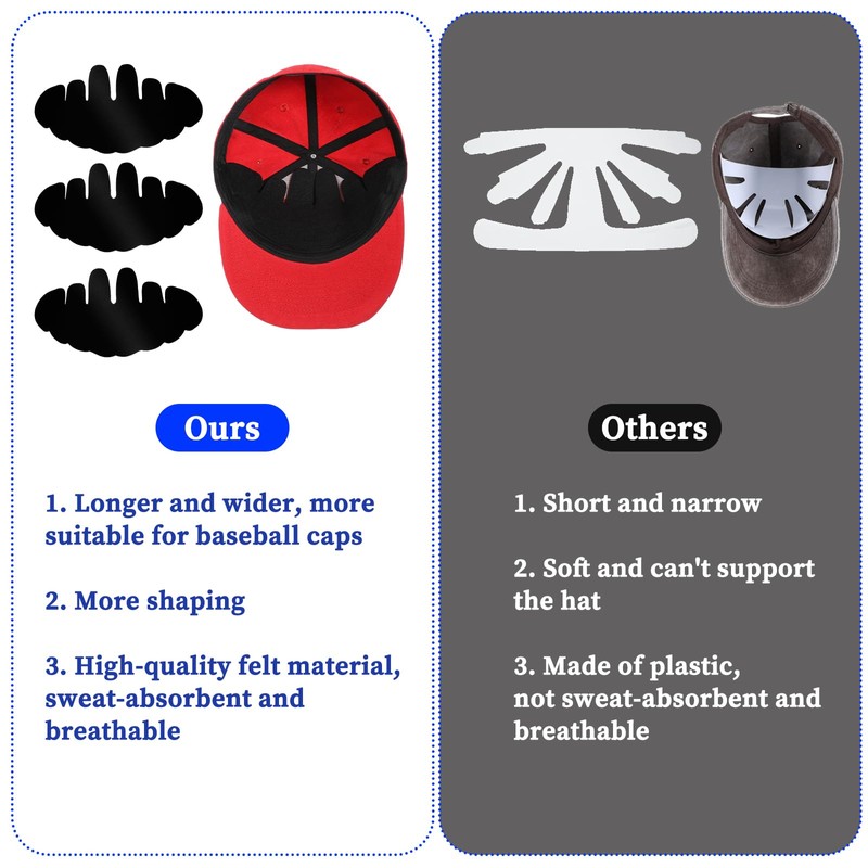 Wanmu Black Baseball Caps Inserts Shapers, Flexible Washable Reusable Hat