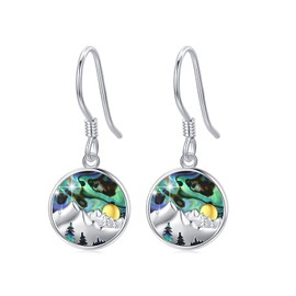 Mountain Earrings 925 Sterling Silver Forest Nature Dangle Drop Earrings Abalone Shell Mountain Leverback Earring Jewelry Gifts for Women Skiers Hikers Campers Climbers and Nature Lovers