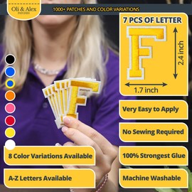 Oli and Alex Yellow Iron On Letters 2.4 inch - 7 pcs of F Yellow Patches Letters for Clothing - Super Glue - No sew Needed - Embroidery Football Team School University - Yellow, F