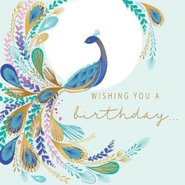 Piccadilly Greetings Modern Luxury Birthday Card, Peacock - 160 mm sq