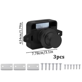 Hitopin Set of 3 Cabinet Push Button Locks, Push Lock Button Catch, Keyless Motorhome Locks, Locking Drawers, Push Locks, Mini for Drawer, Cabinet, Motorhome, Camper (Black)