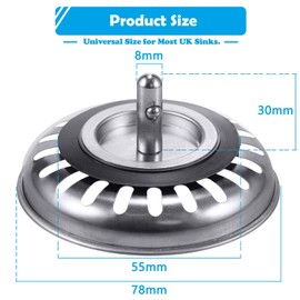 OWill Kitchen Sink Strainer Plug Stainless Steel Thicken for Kitchen Sink, Diameter 78mm