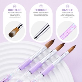 KEMEISI 5PCS Acrylic Nail Brush Set, Size 06/08/10/14/16 Kolinsky Nail Art Brushes for Acrylic Application, Sturdy Handle Oval Shaped Acrylic Powder Nail Design Tools for Professional Manicure DIY