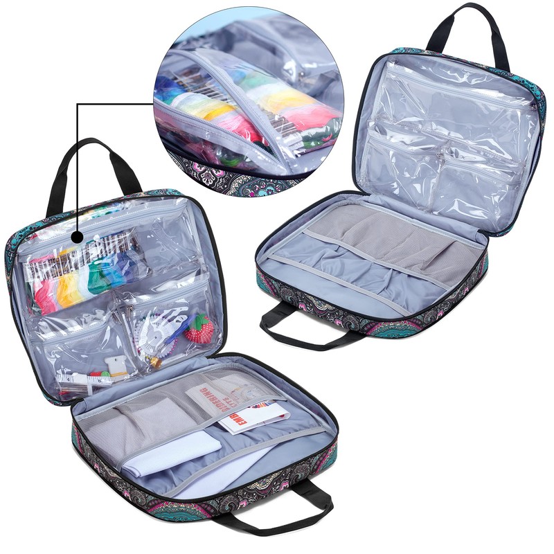 LoDrid Embroidery Project Bag, Square Embroidery Supplies Storage Tote, Portable