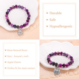 YELUWA 3Pcs Teacher Gifts for Women, Teacher Appreciation Gifts Set, End of The Year Thank You Teachers Gift from Student, Teacher Bracelets Gift for Woman, Natural Stone Apple Teacher Bracelet Purple