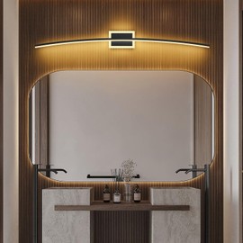 PRESDE 48inch 3 Colors Changeable Modern Black LED Bathroom Light Fixtures Over Mirror,Bathroom Vanity Light,Dimmable Bath Lighting bar