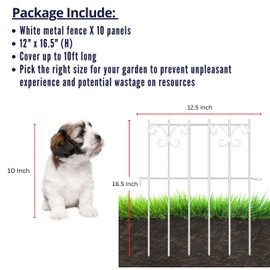 ShopLaLa Decorative Garden Fencing (10 Panels), 12in(L) x 16.5in(H) Rustproof White Metal Wire Animal Barrier Fence, Butterfly Pattern Edge for Landscape Outdoor Decor, Dog Pet Fences for Yard No Dig