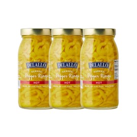 DeLallo Hot Banana Pepper Rings, 25.5 Ounce Jar 3 Pack, Spicy Yellow Pickled Pepper Rings for Salads & Sandwiches, 100% Cured, Non-GMO, Vegan, Grown in USA