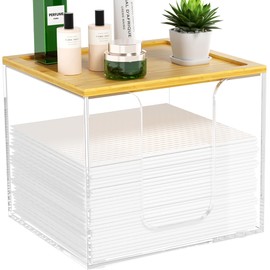 VITVITI Disposable Face Towel Holder Box, Acrylic Facial Towel Container for XL Clean Skin Club, Large Disposable Face Towel Storage with Bamboo Lid, for Bathroom, Vainty Makeup, Clear