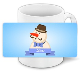 Tasse mit Namen Levke und schönem Schneemann-Motiv mit Hut und Schnurrbart - Tasse zu Weihnachten