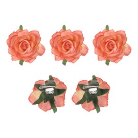MECCANIXITY 5 Pcs Rose Flower Hair Clips 4 Inch Flower Hair Pins Flower Brooch for Women Hair Accessories Sunset Red