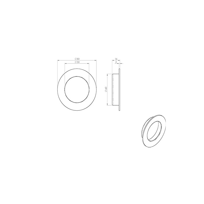 Circular Low Profile Recessed Flush Pull - 80mm Diameter- Bright