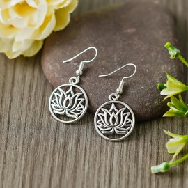 Silver Lotus Flower Dangle Earrings – Spiritual & Bohemian Jewelry for Women