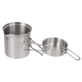Outdoor Cookware Set, Stainless Steel Camping Pot Lightweight Camp Cookware with Detachable Self Locking Handle Backpacking Water Boiler Camping Mess Kit Pot Cookware for Picnic
