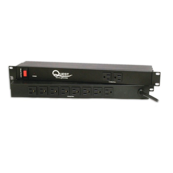 Quest Manufacturing Horizontal Rack Mount Surge Strip, 10 Outlets, 120V/15A,