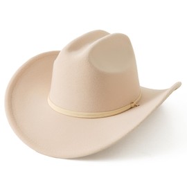 Lanzom Women Western Cowboy Cowgirl Hat Wide Brim Fedoras Hat with Wind Lanyard (US, Alpha, Medium, Large, Beige)