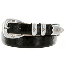 Tuscon Gold Men's Italian Calfskin Genuine Leather Designer Dress Belt 1-1/8"(30mm) taper down to 1"(25mm) wide (Alligator Black, 50)