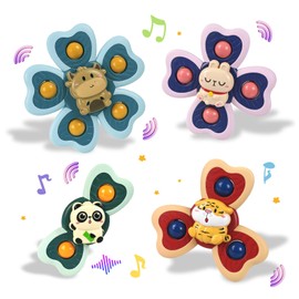 Pack of 4 Suction Cup Toy Baby Sensory Toy Fidget Spinner Baby Suitable for Bathroom, Window, High Chair, Airplane, Travel - Matching Birthday Gifts for Toddlers