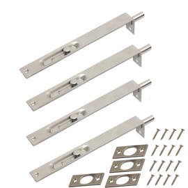 4 Pack (2 Pairs) NUZAMAS Door Flush Bolt 8" (22cm) - Heavy Duty Stainless Steel Door Edge Lever Slide Bolt Latch Lock, Primary Secondary Door, Double Open Security