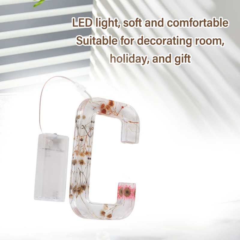 Floral Resin Letter Light Dry Flower and Alphabet Shape LED