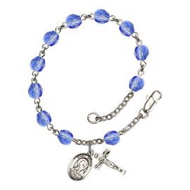 St. Brigid of Ireland Silver Plate Rosary Bracelet 6mm September Blue Fire Polished Beads Crucifix Size 5/8 x 1/4 medal charm