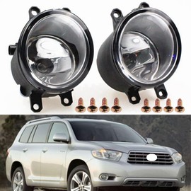 Prefer Warehouse Pair of Front Fog Lights Lamps RH LH Compatible With Toyota Highlander 2008-2010 Replaces 8121006071 812200607 ‎8121006070 8122006070 812100D041 812200D041, black