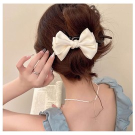 Jugielu Bow Satin Hair Clip White Silk Ribbon Bow Clips French Silk Bow Hairclips Bowknot Twist Banana Clip Banana Hair Clip Twist Hair Styling Clip Barrette for Women Headdress
