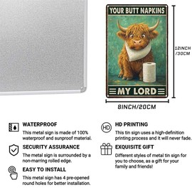 CCPARTON Vintage Metal Sign Funny Highland Cow Your Butt Napkins My Lord Metal Tin Sign For Home Outdoor Indoor Office Bar Yard Decor 8x12 Inch