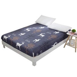 NATURETY Bedding Fitted Sheet with Deep Pocket,Thicken Printed Fabric Bed Sheets (Dark Blue(Deers), Full)