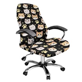 Fiqyvagox Cat Paws Love Black Valentine's Day Office Chair Covers Breathable Scratch Resistant Removable Desk Rotating Chair Slipcovers Stretchy Cozy Boss Chair Covers, L