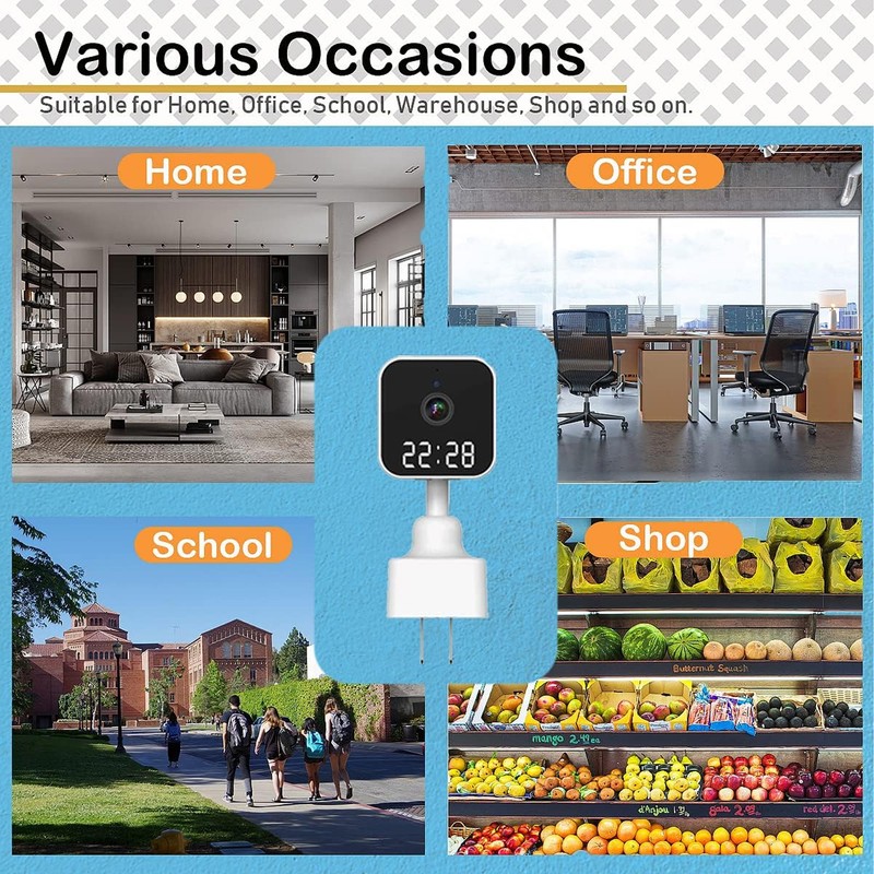 Indoor Security Camera with Clock 2.4G WiFi Wireless HD 3MP