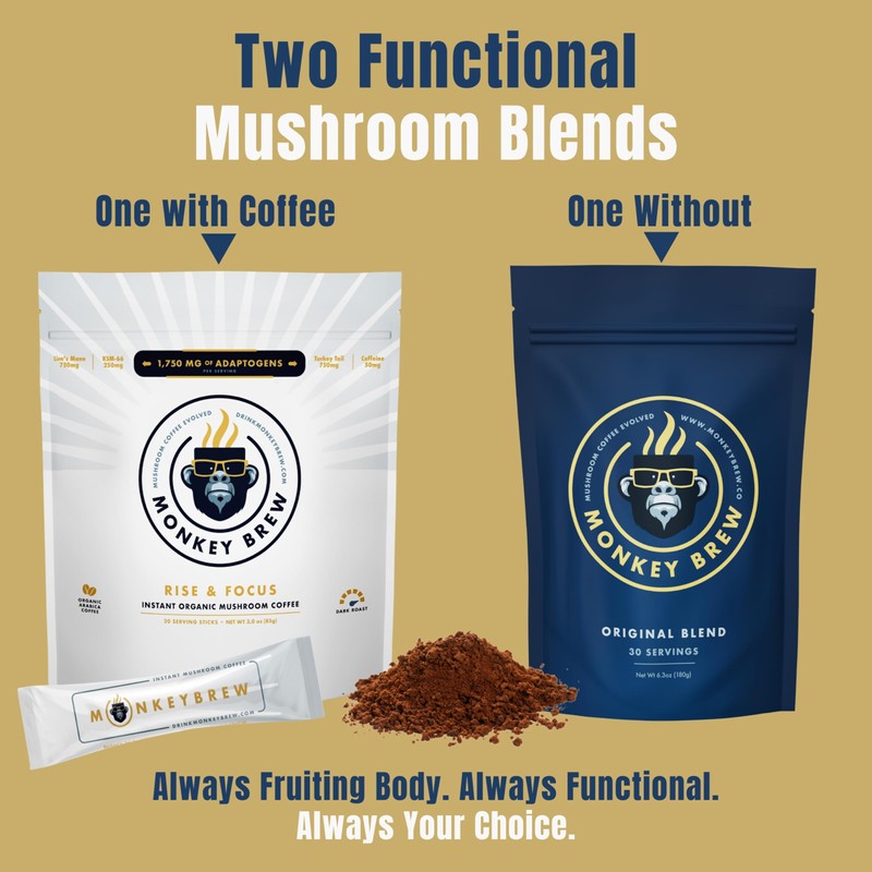 Monkey Brew Rise & Focus USDA Organic Mushroom Coffee |