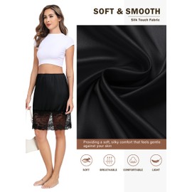 Lovasy Women's Satin Half Slips Soft Lace Underskirt Elastic Waist Half Slips for Under Dresses Ladies Short Silk Anti-Slips Petticoat Size UK 6-24,Black,M
