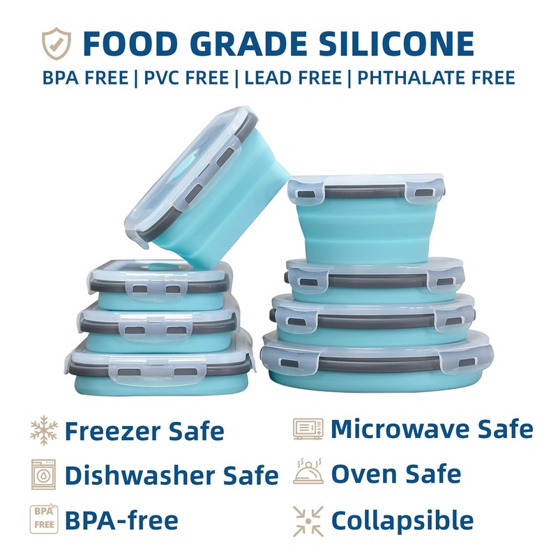 Lunememo 8 Pack Collapsible Silicone Food Storage Containers with Lids,