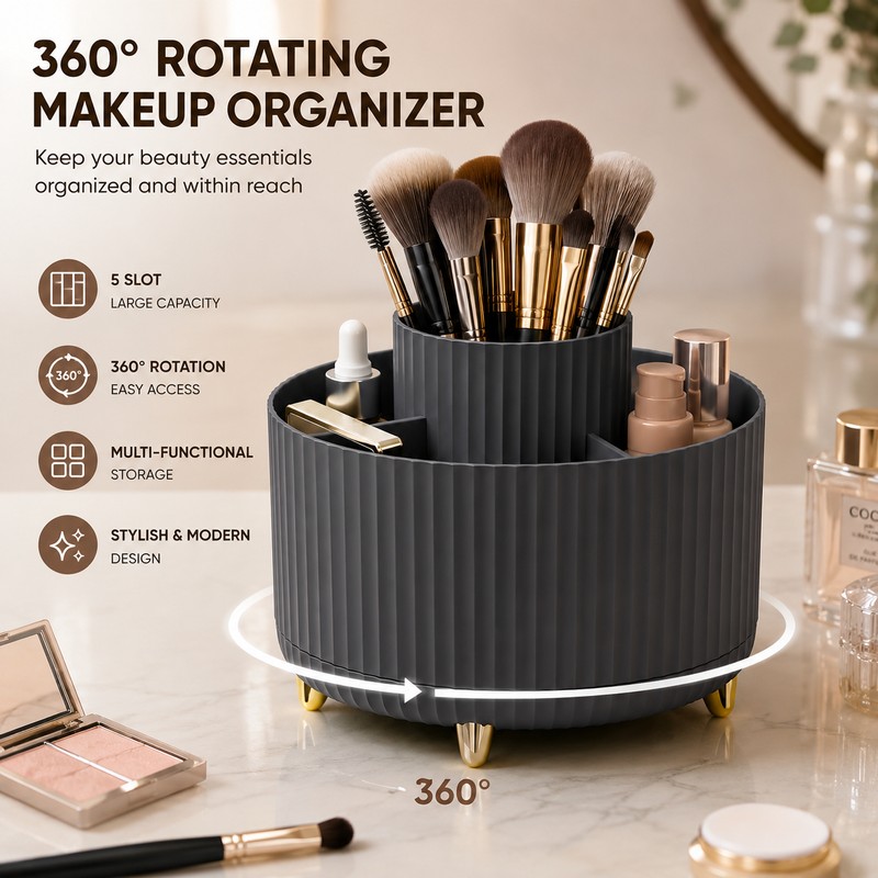 Rotating Makeup Brush Holder Organizer for Vanity Storage – 360°