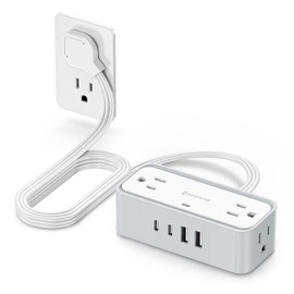 Surge Protector Power Strip, REALMADE 4 AC 4 UAB Power Strip, Flat Plug Outlet Extender, 5Ft Extension Cord, Wall Mount Desk Charging for Home Office， White & Gray