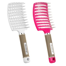 Kertiberif 2 Pack Curved Vented Detangling Brush for Wet and Dry Hair, Paddle Styling Hair Brush for Faster Blow Drying, Detangler Brush for Women Men Curly Thick Hair