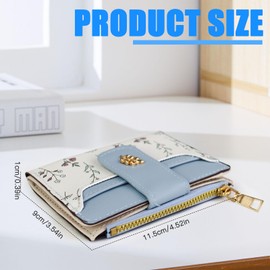 Andiker Small Purses for Women, PU Bifold Ladies Purse with 1 ID Window and 1 Zipper Pocket Lightweight and Portable Womens Wallet with Floral Pattern for Shopping Travel (Blue)
