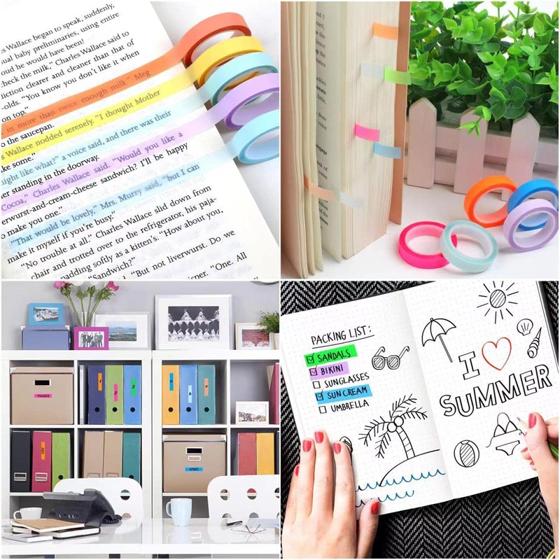 Utron 10 Rolls Colorful Highlighter Tape, 0.31" x 16.5 ft