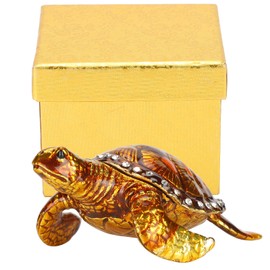 Tortoise Figurine Electroplated Turtle Jewelry Trinket Storage Box Ornament with Rhinestones