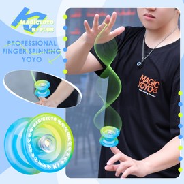 MAGICYOYO Kids Yoyo K1 for 8-12 or Up, Responsive Yoyo Crystal Yoyo Blue Yellow, Professiona Tricks Yoyo for Adults, Plastic Yoyo with 12 Yoyo Strings, 2 Hubstacks, Yo-Yo Glove and Yo Yo Case