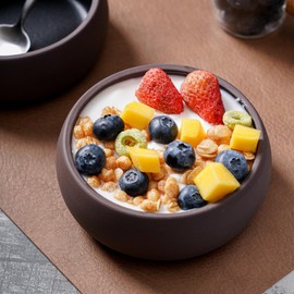 Uaral Small Bowls 8 Ounces Dipping Bowls Color Clay Flat Base Bowl Set,Two-Tone Color Porcelain Shallow Bowls,Set of 4,4.5inch(Brown Clay and Black