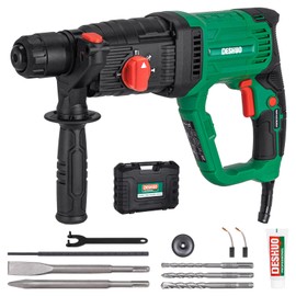 Deshuo 1" SDS-Plus Lightweight Rotary Hammer Drill, 9 Amp 4 Functions Corded Variable Speed Rotomartillo with Safety Clutch for Concrete, Includes 3 Drill Bits,2 Chisels,Carrying Case