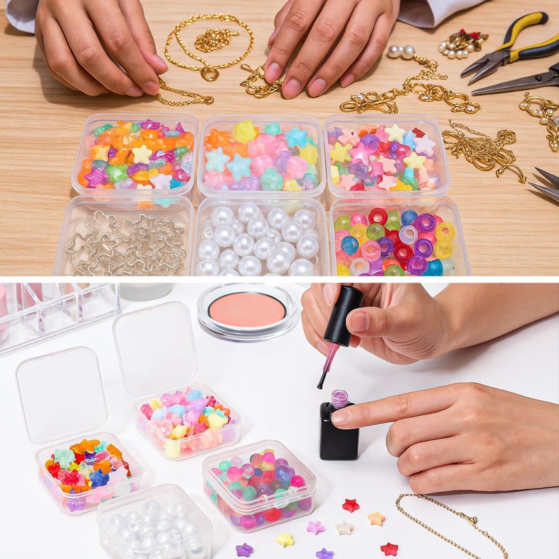 Dimeho 100 Pcs Small Plastic Boxes Beads Storage Containers Mini