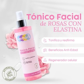 Vemare Cosmetics Tónico Facial De Rosas Con Elastina Anti-edad 250 ml