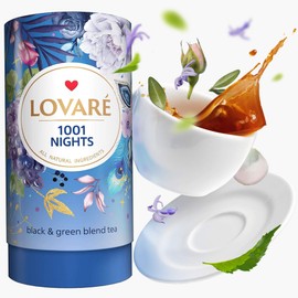 LOVARE 1001 Nights Loose Leaf Tea 80 g - Made in Ukraine - Black and Green Tea, Apple, Cornflower, Calendula, Rose, Safflower Petals, Rosebuds - Gift Box with 15 Paper Filters