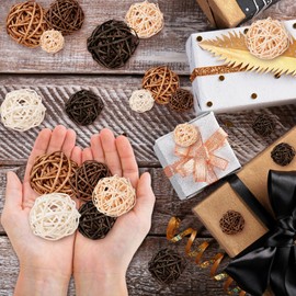 GuassLee Decorative Balls for Bowls Centerpiece, 24Pcs Wicker Rattan Balls Vase Fillers Potpourri Bowl Filler for Home Bathroom Living Dining Room Table Decor DIY Craft, 3 Sizes