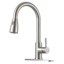 SHACO Kitchen Faucets with Pull Down Sprayer, Single Handle Stainless Steel Brushed Nickel Kitchen Sink Faucet, High Arc Pull Out Kitchen Faucet with Deck Plate, SC-KF100