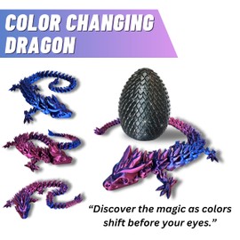 Big 20" Color-Morphing Dragon with Magic Sparkle Egg (Improved Design) Made in USA | Articulated 3D Dragon Eggs with Dragon Inside (RAINBOW & BLACK EGG)