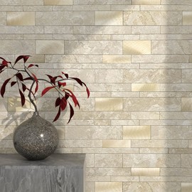 BeNice Peel and Stick Backsplash Tile for Kitchen Peel and Stick,Bathroom Waterproof Backsplash Linear Mosaic Tile(Beige,5PCS)